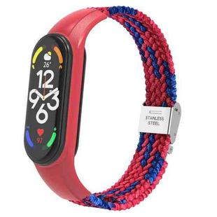 For Xiaomi Mi Band 7 Adjustable Nylon Braided Integrated Watch Band(Red Blue)