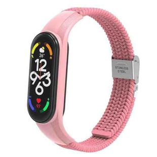 For Xiaomi Mi Band 7 Adjustable Nylon Braided Integrated Watch Band(Pink)