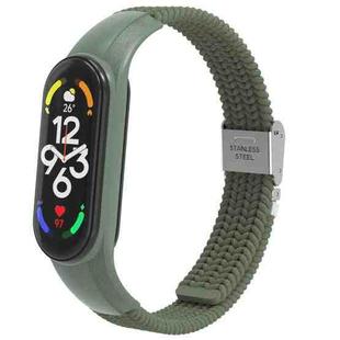 For Xiaomi Mi Band 7 Adjustable Nylon Braided Integrated Watch Band(Dark Green)