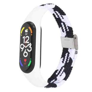 For Xiaomi Mi Band 7 Adjustable Nylon Braided Integrated Watch Band (Black White)