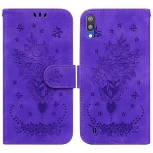 For Samsung Galaxy A10 / M10 Butterfly Rose Embossed Leather Phone Case(Purple)