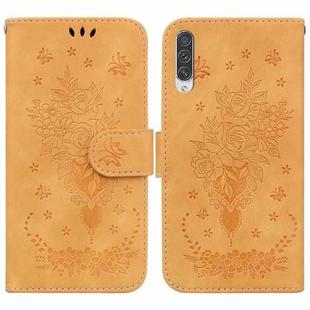 For Samsung Galaxy A50 / A30s / A50s Butterfly Rose Embossed Leather Phone Case(Yellow)