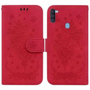 For Samsung Galaxy A11 / M11 EU Version Butterfly Rose Embossed Leather Phone Case(Red)