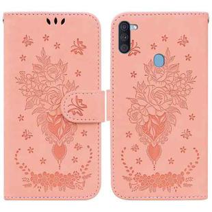 For Samsung Galaxy A11 / M11 EU Version Butterfly Rose Embossed Leather Phone Case(Pink)