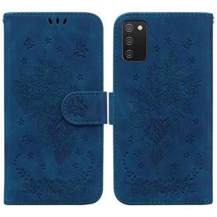 For Samsung Galaxy A02s US Version Butterfly Rose Embossed Leather Phone Case(Blue)