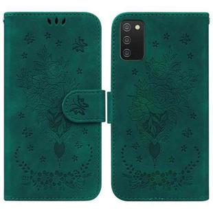 For Samsung Galaxy A02s US Version Butterfly Rose Embossed Leather Phone Case(Green)