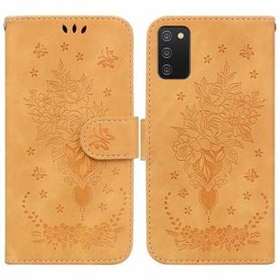 For Samsung Galaxy A02s US Version Butterfly Rose Embossed Leather Phone Case(Yellow)
