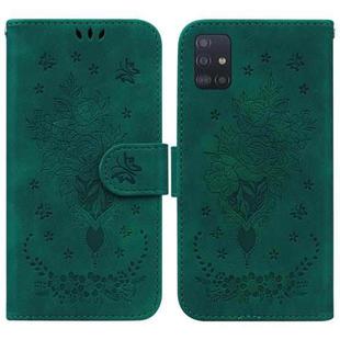 For Samsung Galaxy A51 5G Butterfly Rose Embossed Leather Phone Case(Green)