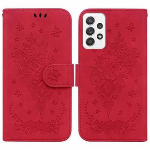 For Samsung Galaxy A52 5G / 4G Butterfly Rose Embossed Leather Phone Case(Red)