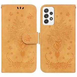 For Samsung Galaxy A52 5G / 4G Butterfly Rose Embossed Leather Phone Case(Yellow)
