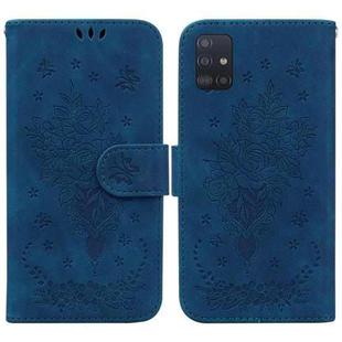 For Samsung Galaxy A71 Butterfly Rose Embossed Leather Phone Case(Blue)