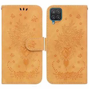 For Samsung Galaxy A12 5G Butterfly Rose Embossed Leather Phone Case(Yellow)