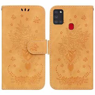 For Samsung Galaxy A21s Butterfly Rose Embossed Leather Phone Case(Yellow)