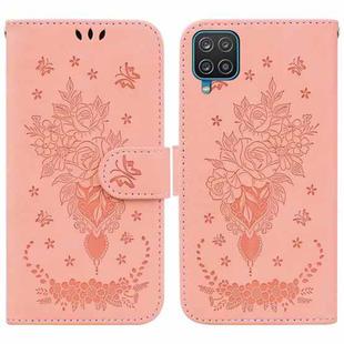 For Samsung Galaxy A22 4G Butterfly Rose Embossed Leather Phone Case(Pink)