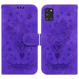 For Samsung Galaxy A31 Butterfly Rose Embossed Leather Phone Case(Purple)