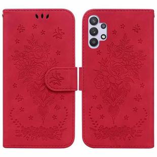 For Samsung Galaxy A32 5G Butterfly Rose Embossed Leather Phone Case(Red)