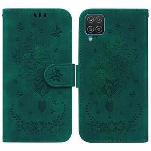 For Samsung Galaxy A42 5G Butterfly Rose Embossed Leather Phone Case(Green)