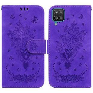 For Samsung Galaxy A42 5G Butterfly Rose Embossed Leather Phone Case(Purple)