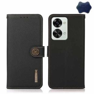 For OnePlus Nord 2T 5G KHAZNEH Custer Texture RFID Genuine Leather Phone Case(Black)