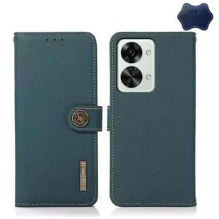 For OnePlus Nord 2T 5G KHAZNEH Custer Texture RFID Genuine Leather Phone Case(Green)
