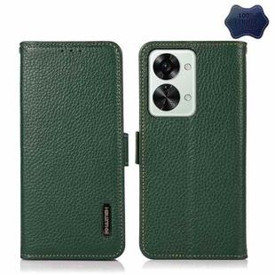 For OnePlus Nord 2T 5G KHAZNEH Litchi Texture RFID Genuine Leather Phone Case(Green)