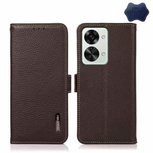 For OnePlus Nord 2T 5G KHAZNEH Litchi Texture RFID Genuine Leather Phone Case(Brown)