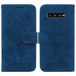 For Samsung Galaxy S10 Butterfly Rose Embossed Leather Phone Case(Blue)