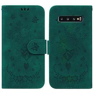 For Samsung Galaxy S10 Butterfly Rose Embossed Leather Phone Case(Green)