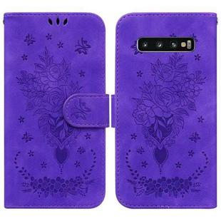 For Samsung Galaxy S10 Butterfly Rose Embossed Leather Phone Case(Purple)
