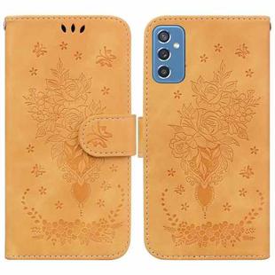 For Samsung Galaxy M52 5G Butterfly Rose Embossed Leather Phone Case(Yellow)