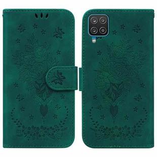 For Samsung Galaxy F22 4G Butterfly Rose Embossed Leather Phone Case(Green)