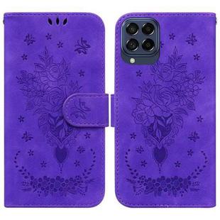 For Samsung Galaxy M33 5G Butterfly Rose Embossed Leather Phone Case(Purple)
