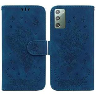 For Samsung Galaxy Note20 Butterfly Rose Embossed Leather Phone Case(Blue)