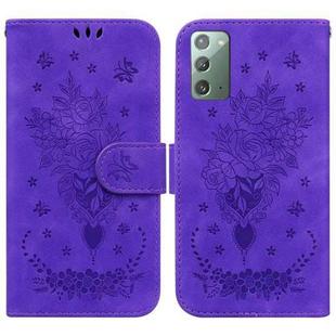 For Samsung Galaxy Note20 Butterfly Rose Embossed Leather Phone Case(Purple)
