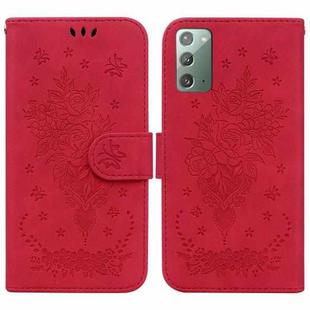 For Samsung Galaxy Note20 Butterfly Rose Embossed Leather Phone Case(Red)