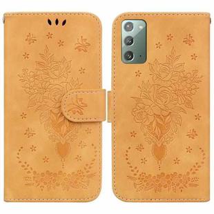 For Samsung Galaxy Note20 Butterfly Rose Embossed Leather Phone Case(Yellow)