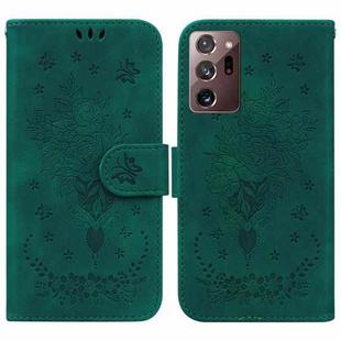 For Samsung Galaxy Note20 Ultra Butterfly Rose Embossed Leather Phone Case(Green)