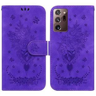 For Samsung Galaxy Note20 Ultra Butterfly Rose Embossed Leather Phone Case(Purple)