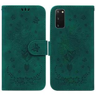 For Samsung Galaxy S20 Butterfly Rose Embossed Leather Phone Case(Green)