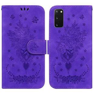 For Samsung Galaxy S20 Butterfly Rose Embossed Leather Phone Case(Purple)