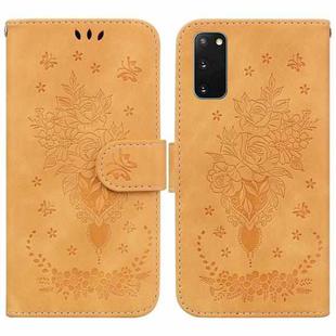 For Samsung Galaxy S20 Butterfly Rose Embossed Leather Phone Case(Yellow)