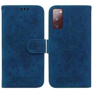 For Samsung Galaxy S20 FE 5G Butterfly Rose Embossed Leather Phone Case(Blue)
