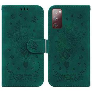 For Samsung Galaxy S20 FE 5G Butterfly Rose Embossed Leather Phone Case(Green)