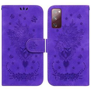 For Samsung Galaxy S20 FE 5G Butterfly Rose Embossed Leather Phone Case(Purple)