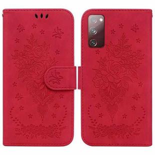 For Samsung Galaxy S20 FE 5G Butterfly Rose Embossed Leather Phone Case(Red)