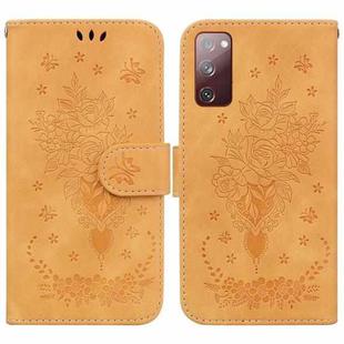 For Samsung Galaxy S20 FE 5G Butterfly Rose Embossed Leather Phone Case(Yellow)