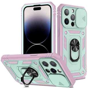 For iPhone 14 Pro Sliding Camera Cover Design TPU + PC Protective Phone Case (Pink+Green)