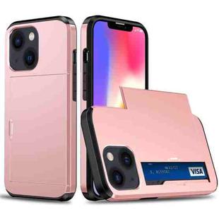 For iPhone 14 Shockproof Armor Protective Phone Case with Slide Card Slot (Rose Gold)