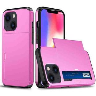For iPhone 14 Shockproof Armor Protective Phone Case with Slide Card Slot (Pink)
