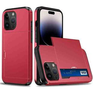 For iPhone 14 Pro Shockproof Armor Protective Phone Case with Slide Card Slot (Red)